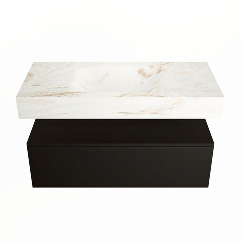 Mondiaz ALAN-DLUX Ensemble de meuble - 100cm - meuble Urban mat - 1 tiroir - Lavabo Cloud Frappe suspendu - vasque Centre - 0 trous de robinet SW805514