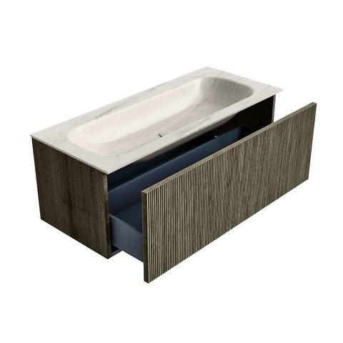 MONDIAZ KURVE-DLUX Meuble de salle de bains 110cm couleur Shadow avec 1 tiroir et 0 porte. Lavabo BIG MEDIUM Central sans trou de robinet Meli. SW1431799