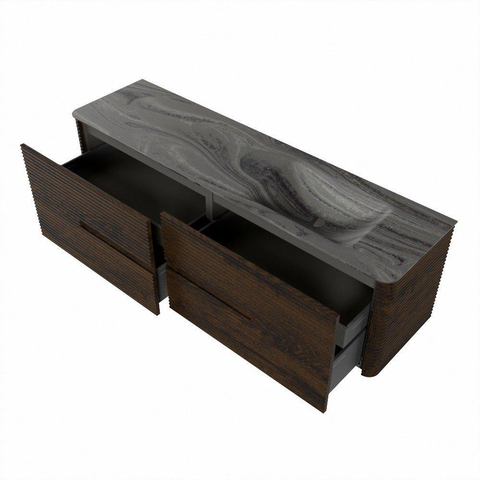 Mondiaz CIRO-DLUX Ensemble de meubles de salle de bains - 170x45x50cm - vasque en solid surface Sombra - 1 bassin à droite - sans trous de robinet - 4 tiroirs - Noyer SW1530775