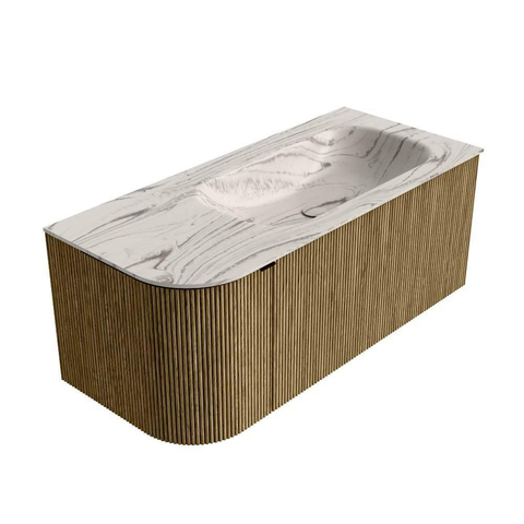 MONDIAZ KURVE-DLUX 105cm badmeubel ronding Links kleur Dusk met 1 lade en 1 deur. Wastafel BIG SMALL Rechts zonder kraangat Nata. SW1432369