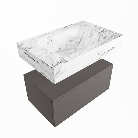 Mondiaz ALAN-DLUX Ensemble de meuble - 70cm - meuble Dark grey mat - 1 tiroir - Lavabo Cloud Glace suspendu - vasque Centre - 0 trous de robinet SW804802