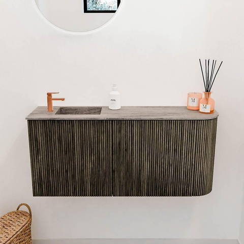 Mondiaz JOYA-DLUX 91.6cm meuble de toilette - arrondi droit couleur Shadow - Vasque FAYE position Gauche 1 trou de robinet couleur Oza SW1425065