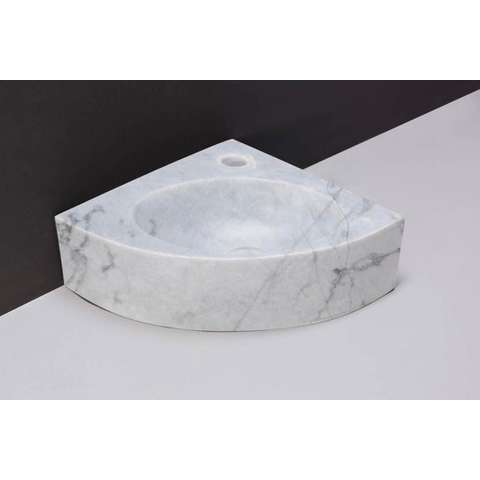 Forzalaqua Turino hoekftontein 30x30x10cm 1 kraangat zonder kraan natuursteen Carrara gepolijst SW230670