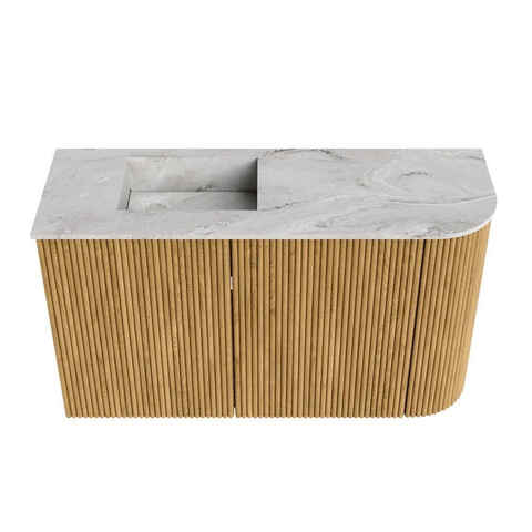Mondiaz JOYA-DLUX Meuble de toilette 71,6cm - arrondi droit couleur Chêne - Vasque FAYE position Gauche 1 trou de robinet couleur Glace SW1421991