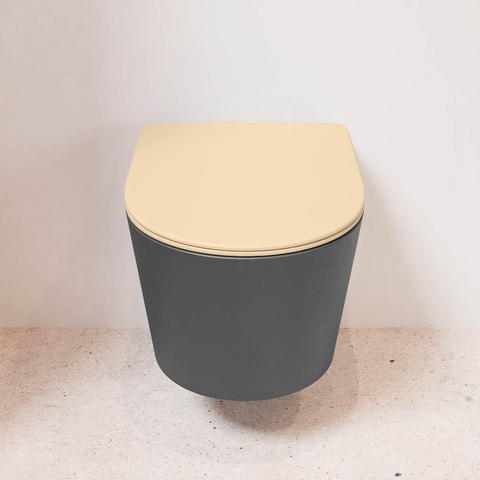 Mondiaz LAVIE hangtoilet – spoelrandloos – 36 x 53 cm – met softclose zitting – Dark grey (grijs), zitting Sand (beige) SW1208768