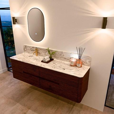 Mondiaz CIRO-DLUX Badkamermeubelset - 170x45x50cm - Solid surface wastafel Glace - 1 wasbak Links - 1 kraangat - 4 lades - Ruby SW1531688