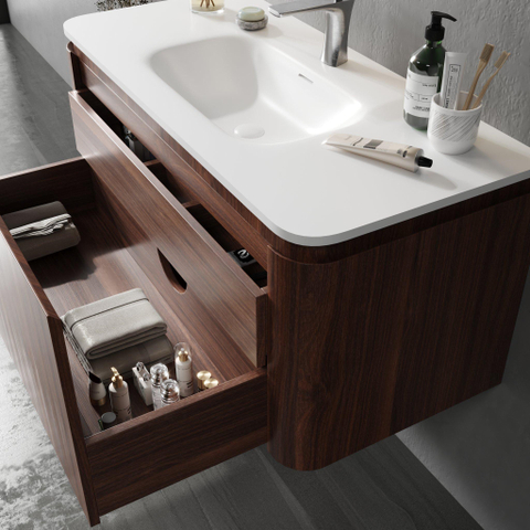 Royal Plaza Terra Ensemble meuble de salle de bains - 100x46.2x46cm - vasque en solid surface blanc mat - 1 vasque - 1 trou de robinet - 2 tiroirs - châtaignier (noyer) SW1447026