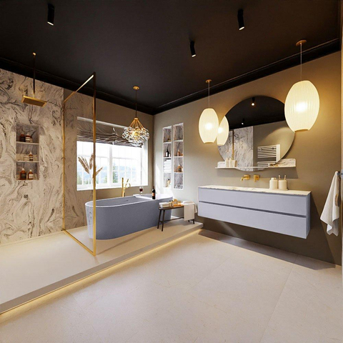 MONDIAZ VICA-DLUX Ensemble meuble de salle de bains - 150cm - meuble bas cale - 2 tiroirs - lavabo encastré cloud central - sans trous de robinet - version hauteur 60cm - glace SW1088321