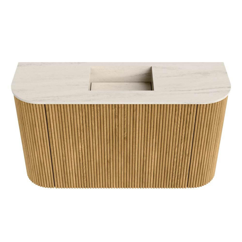 Mondiaz JOYA-DLUX 73.2cm meuble de toilette - arrondi gauche et droite couleur Chêne - Vasque FAYE position Milieu Sans trou de robinet couleur Meli. SW1423971