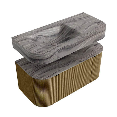MONDIAZ THOR-DLUX 100cm meuble de salle de bains arrondi gauche + droite couleur Dusk avec 1 tiroir et 2 portes. Vasque suspendue CLOUD Gauche 1 trou de robinet couleur Sombra. SW1467623