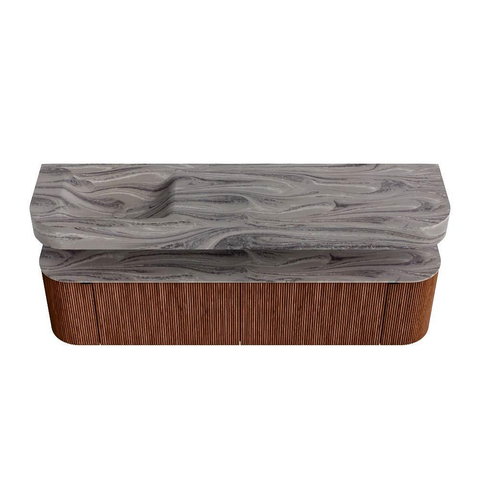 MONDIAZ THOR-DLUX 180cm meuble de salle de bains arrondi gauche + droite couleur Ruby avec 2 tiroirs et 2 portes. Vasque suspendue CLOUD Gauche 1 trou de robinet couleur Sombra. SW1466341