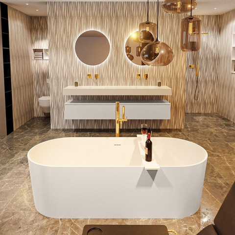 MONDIAZ NOBLE baignoire îlot - 180x75cm - solid surface - lin mat / talc (beige / blanc) SW491431