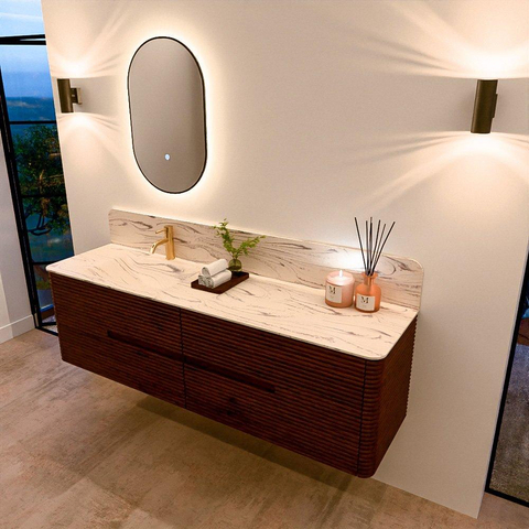 Mondiaz CIRO-DLUX Ensemble de meuble de salle de bains - 170x45x50cm - Plan vasque solid surface Nata - 1 vasque à gauche - 1 trou de robinet - 4 tiroirs - Ruby SW1532107