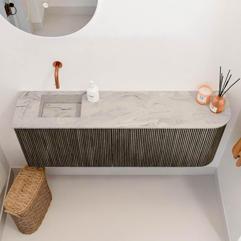 Mondiaz JOYA-DLUX 111.6cm toiletmeubel - ronding rechts kleur Shadow - Wastafel FAYE positie Links Zonder kraangat kleur Glace. SW1422818