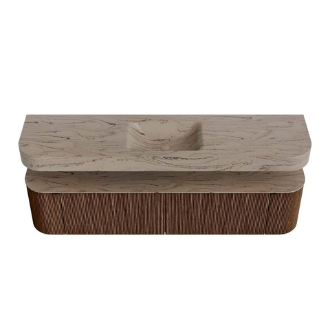 MONDIAZ THOR-DLUX 190cm meuble de salle de bains arrondi gauche + droite couleur Walnut avec 2 tiroirs et 2 portes. Vasque suspendue CLOUD Milieu sans trou de robinet couleur Arena. SW1467706