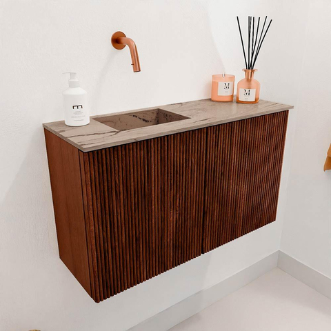 Mondiaz JOYA-DLUX 70cm toiletmeubel - kleur Ruby - Wastafel FAYE positie Links Zonder kraangat kleur Arena. SW1425273
