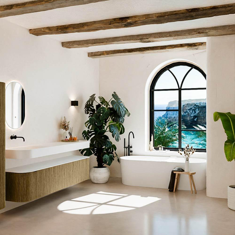 MONDIAZ THOR Meuble de salle de bains 200cm arrondi gauche + droite couleur Dusk avec 2 tiroirs et 2 portes. Vasque suspendue CLOUD Gauche sans trou de robinet couleur Talc. SW1466831