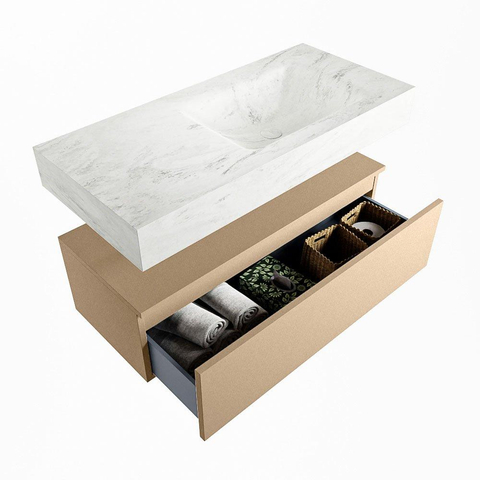 MONDIAZ ALAN - DLUX Ensemble de meuble de salle de bains - 100cm - meuble bas - Oro - 1 tiroir - lavabo suspendu - vasque à droite - 1 trou de robinet - Opalo SW807066
