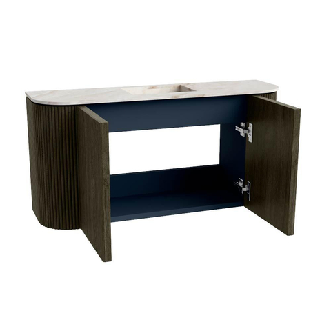 Mondiaz JOYA-DLUX 83.2cm meuble de toilette - arrondis gauche et droite couleur Shadow - Vasque FAYE position Milieu Sans trou de robinet couleur Frappe. SW1426211