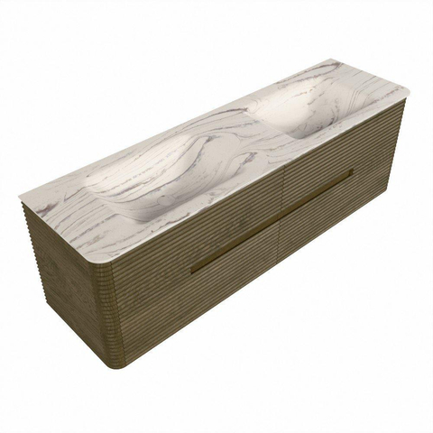 Mondiaz CIRO-DLUX Badkamermeubelset - 160x45x50cm - Solid surface wastafel Nata - 2 wasbak Dubbel - 2 kraangaten - 4 lades - Dusk SW1533343