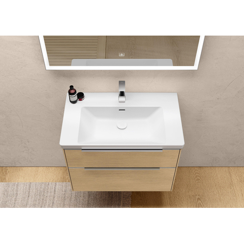 Villeroy & Boch Subway 3.0 wastafelonderbouwkast - met 2 laden - met grepen aluminium glanzend - 77.2x57.6x47.8 - Nordic Oak (hout) SW641582