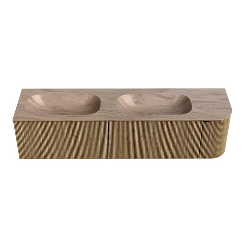 MONDIAZ KURVE-DLUX 175cm meuble de salle de bains avec arrondi à droite couleur Dusk avec 2 tiroirs et 1 porte. Lavabo STOR SMALL Double / Gauche sans trou de robinet Saba. SW1433397