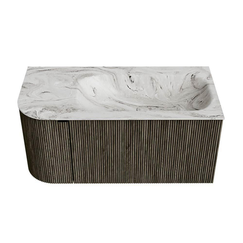 Mondiaz KURVE-DLUX Ensemble de meuble de salle de bains - 95x46x40cm - 1 tiroir - 1 porte - lavabo solid surface - droit - 1 trou de robinet - Shadow SW1414533