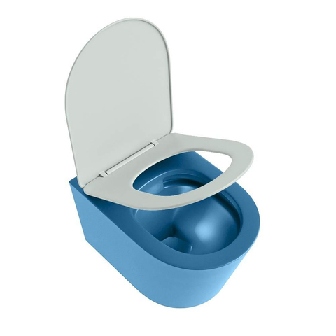Mondiaz LAVIE hangtoilet – spoelrandloos – 36 x 53 cm – met softclose zitting – Jeans (blauw), zitting Greey (lichtgroen/grijs) SW1208675
