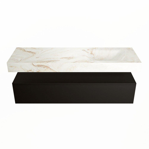 Mondiaz ALAN-DLUX Ensemble de meuble - 150cm - meuble Urban mat - 1 tiroir - Lavabo Cloud Frappe suspendu - vasque Droite - 1 trou de robinet SW805077