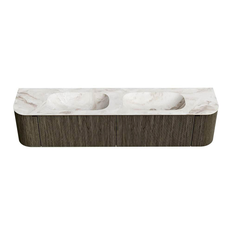 Mondiaz KURVE-DLUX Ensemble de meuble de salle de bain - 200x46x40cm - 2 tiroirs - 2 portes - lavabo solid surface - double - 2 trous de robinet - Shadow SW1414393