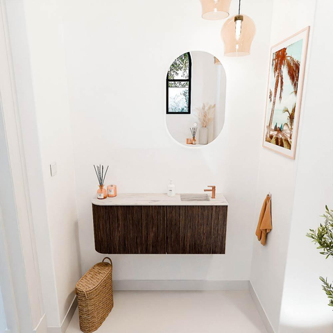 Mondiaz JOYA-DLUX 101.6cm toiletmeubel - ronding links kleur Walnut - Wastafel FAYE positie Rechts 1 kraangat kleur Nata. SW1424514