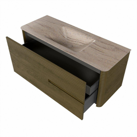 Mondiaz CIRO-DLUX Badkamermeubelset - 120x45x50cm - Solid surface wastafel Saba - 1 wasbak Midden - 1 kraangat - 2 lades - Dusk SW1533344