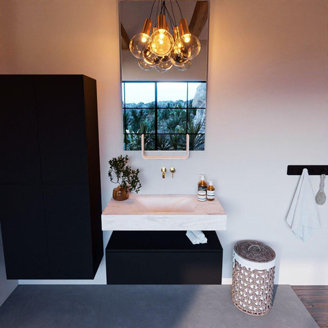 Mondiaz ALAN-DLUX Ensemble de meuble - 90cm - meuble Urban mat - 1 tiroir - Lavabo Cloud Ostra suspendu - vasque Centre - 0 trous de robinet SW807474