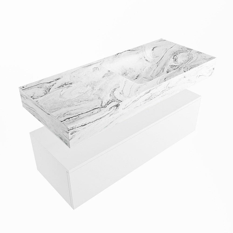 Mondiaz ALAN-DLUX Ensemble de meuble - 110cm - meuble Talc mat - 1 tiroir - Lavabo Cloud Glace suspendu - vasque Droite - 0 trous de robinet SW805023