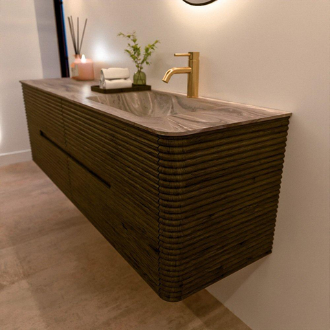 Mondiaz CIRO-DLUX Badkamermeubelset - 160x45x50cm - Solid surface wastafel Sombra - 1 wasbak Rechts - 1 kraangat - 4 lades - Shadow SW1532777