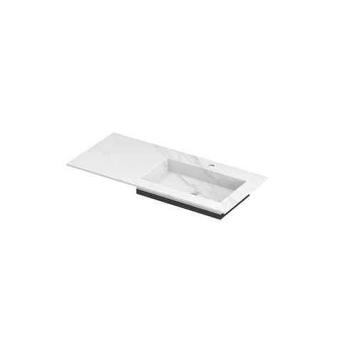 INK Post wastafel - 100x45x1cm - 1 wasbak rechts - 1 kraangat - keramiek Calacatta mat SW693261