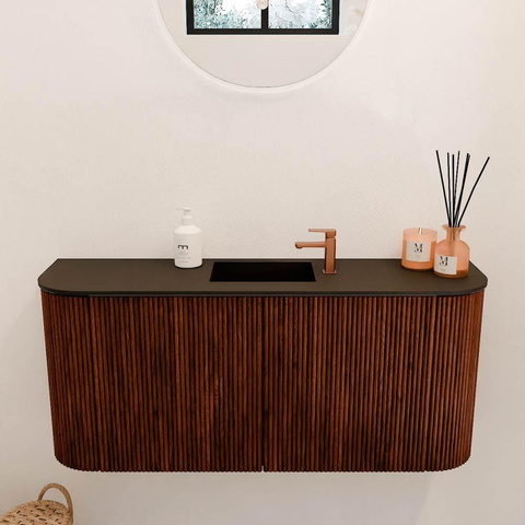 Mondiaz JOYA 93.2cm toiletmeubel - ronding links en rechts kleur Ruby - Wastafel FAYE positie Midden 1 kraangat kleur Urban. SW1421866