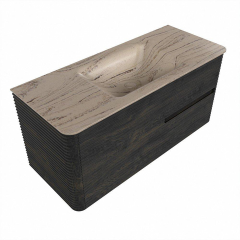 Mondiaz CIRO-DLUX Badkamermeubelset - 110x45x50cm - Solid surface wastafel Arena - 1 wasbak Midden - zonder kraangaten - 2 lades - Shadow SW1532327