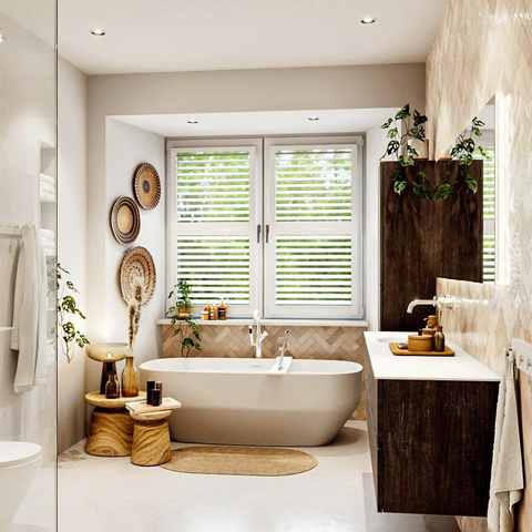 MONDIAZ Vica Ensemble meuble de salle de bains - 170cm - meuble bas dark brown - 4 tiroirs - lavabo moon à gauche - sans trous de robinet - version haute 60cm - talc SW1082651