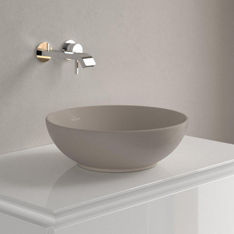 Villeroy & Boch Loop & Friends opzetwastafel - 38x38cm - zonder kraangat - met overloop CeramicPlus - mat almond (beige) SW644076
