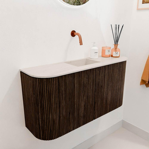 Mondiaz JOYA-DLUX 83.2cm toiletmeubel - ronding links en rechts kleur Walnut - Wastafel FAYE positie Midden Zonder kraangat kleur Meli. SW1424455