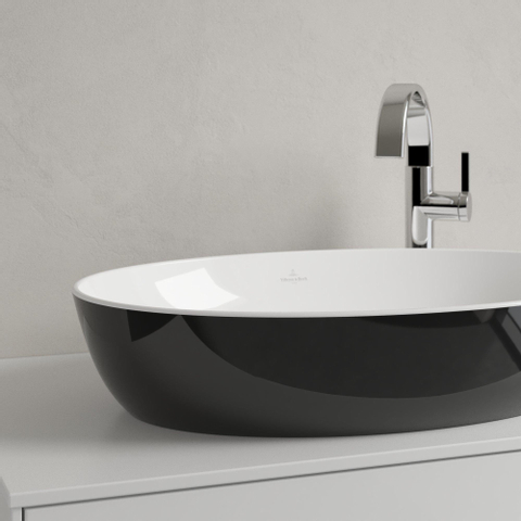 Villeroy & Boch Artis opzetwastafel ovaal - 61x41x12.5cm - zonder kraangat - zonder overloop - Coal Black (glans zwart) SW68832