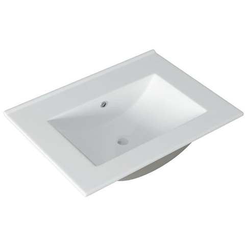 Saniclass Chaci Meuble de salle de bain - 80x45x55cm - lavabo en céramique brillant blanc - 1 vasque - sans trou de robinet - 2 tiroirs - noyer SW809358