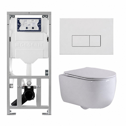 QeramiQ Dely Swirl Toiletset - 36.3x51.7cm - diepspoel - rimless - Geberit UP320 inbouwreservoir - met Burda frame - slim zitting - mat witte metalen bedieningsplaat - rechtehoekige knoppen - mat wit SW1126110