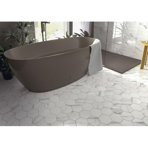 ÉCHANTILLON Terravito Alpuro carreau mural et de sol - 15x17cm - 9mm - Hexagone - Aspect marbre - Blanc mat SW735635
