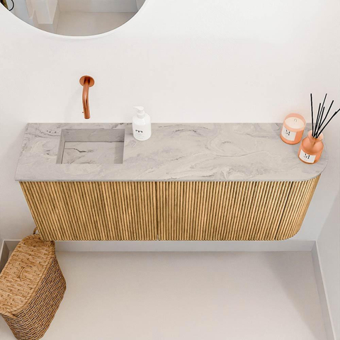 Mondiaz JOYA-DLUX 101.6cm toiletmeubel - ronding rechts kleur Oak - Wastafel FAYE positie Links Zonder kraangat kleur Glace. SW1422011