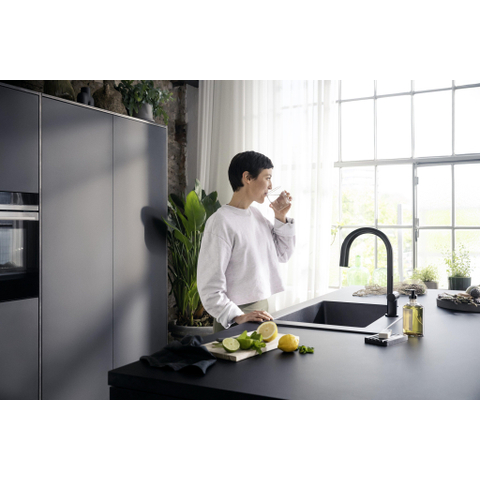 Hansgrohe Aqittura M91 SodaSystem 210, uittrekbare uitloop 1jetsBox, starter set mat zwart SW1567463