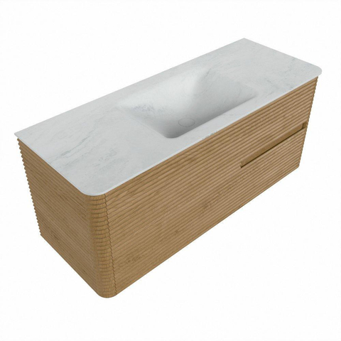 Mondiaz CIRO-DLUX Badkamermeubelset - 120x45x50cm - Solid surface wastafel Opalo - 1 wasbak Midden - zonder kraangaten - 2 lades - Oak SW1530928