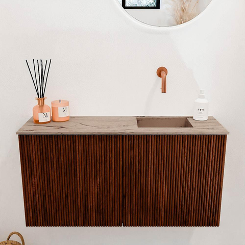 Mondiaz JOYA-DLUX 80cm toiletmeubel - kleur Ruby - Wastafel FAYE positie Rechts Zonder kraangat kleur Arena. SW1425277