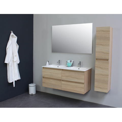 Basic Bella Meuble avec lavabo en porcelaine 120x55X46cm 2 trous de robinet Chêne SW398139